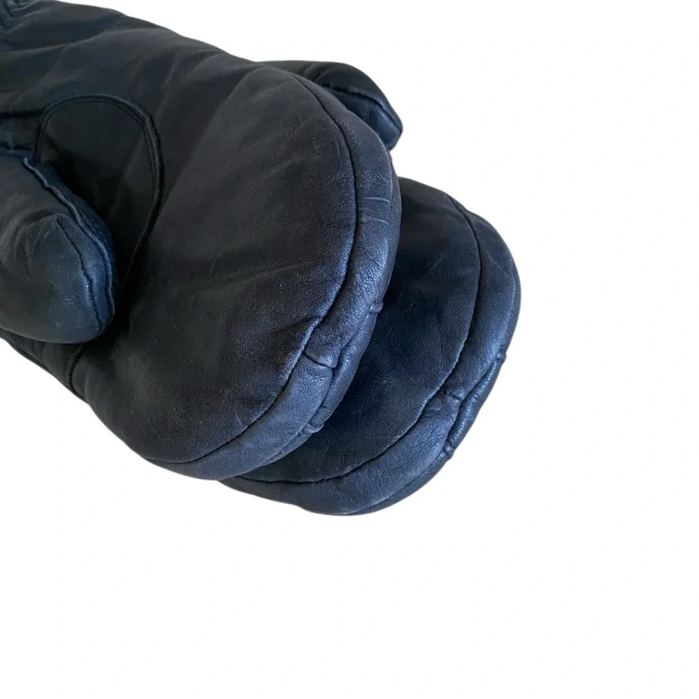 VINTAGE SARAMAC INSULATED BLUE LEATHER SKI MITTENS. One Size Fits up to Size XL
